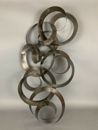 Signed Curtis Jere Continuity Brushed Metal Wall Sculpture 39 " High