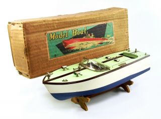 1950’s Japanese Wooden Speed Boat W/original Box By Ohta Kasaburo Nr