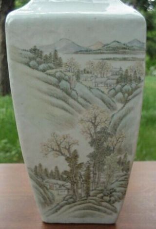2 Old Chinese Famille Porcelain Hand Painted Landscape Calligraphy Rhombus Vase 11
