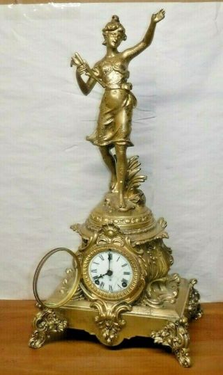 Antique Ansonia Fancy Figural Mantel Chime Clock 8 - Day York Parts Repair