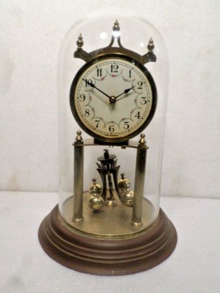 Vintage 400 Day German Table Clock - - Porcelain Dial - - Dome