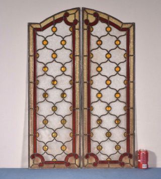 Tall Antique Stained Glass Panels With Leaded Glass