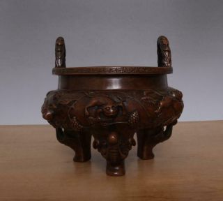 Xuande Signed Old Chinese Bronze Or Copper Incense Burner W/monkey