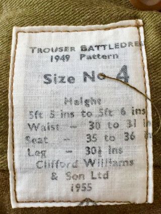 Vintage WWII British Army 1949 Wool Battle Dress Trousers Size 4, 4