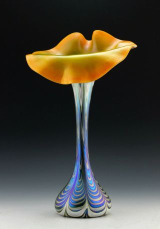 Glamorous Bohemian Art Nouveau Jugendstil Iridescent Glass 14  Tall Vase
