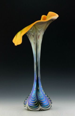 Glamorous Bohemian Art Nouveau Jugendstil Iridescent Glass 14  Tall Vase 4