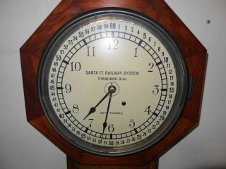 Seth Thomas Short Drop Santa Fe Railroad Station Clock Eight Day W/ Wind Up Key 10