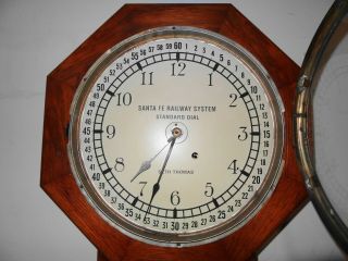 Seth Thomas Short Drop Santa Fe Railroad Station Clock Eight Day W/ Wind Up Key 2