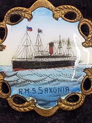 Antique British Cunard Line - R.  M.  S.  Saxonia Ocean Liner - Wwi Troop Ship Pin