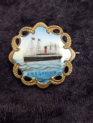 Antique British Cunard Line - R.  M.  s.  Saxonia Ocean Liner - WWI Troop Ship Pin 2