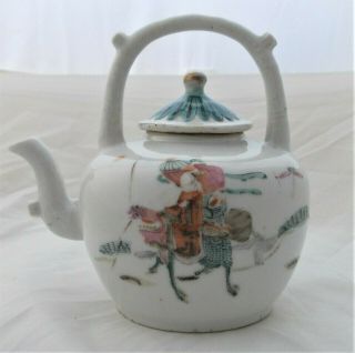 Antique Chinese Porcelain Famille Rose Teapot - Red Seal Mark.
