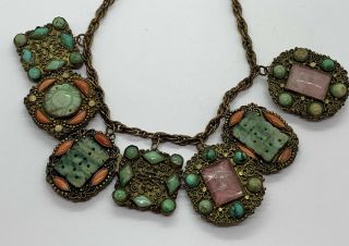 Antique Vintage Chinese Jade,  Coral,  Lapis,  Rose Quartz Necklace