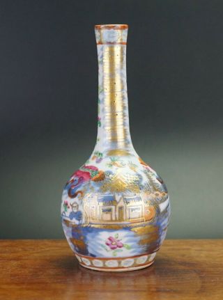 Antique Chinese Porcelain Canton Famille Rose Blue And White Vase 19th C Qing