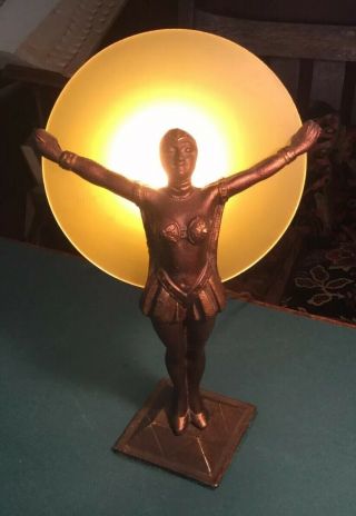 Pure Art Deco Figure Lamp Aurora Heavy And Solid Bronze Washed Metal