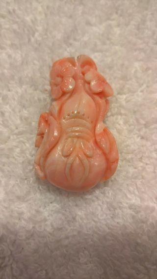 Antique Chinese Angel Skin Pink Coral Double Gourd Carving 19th Century