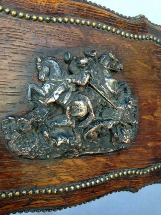 Antique french card game box 19th century wood hunting ornament brass copper 7