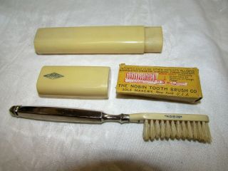 Rare 1911 Nobin Toothbrush Silver Plate Handle W/detachable Head Celluloid Case