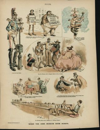 Circus Unemployed Ableism Freak Show Satire Cartoons 1891 Dime Museums Print
