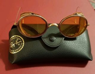 Antique Yellow Lens Safety Glasses Goggles Steampunk Safety Motorcycle W/ Case