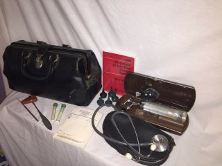 Vintage Black Leather Doctor’s Bag W/ Tools 5