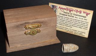 Civil War Bullet with Display Chest Battle of Chattanooga,  Tennessee,  Nov.  1863 2