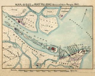 Vintage Map Poster Rare Civil War Fort Pulaski Savannah Ga Tybee Island