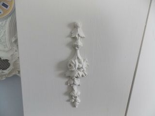 SHABBY WHITE WOOD COMP.  CHERUB & BARBOLA ROSE SWAG FIREPLACE TRIFOLD SCREEN 3