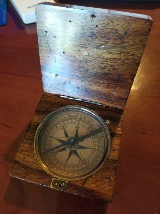 Antique Compass Solid Wooden Box Elegant