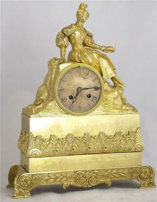 Antique Mantle Clock French Ormolu Bronze 8 Day Figural Empire Bell Striking 5