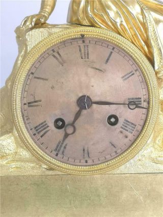 Antique Mantle Clock French Ormolu Bronze 8 Day Figural Empire Bell Striking 6