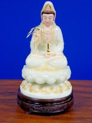 14 " Chinese Jade Green Statue Of Kwan - Yin / Buddha Figurine Asian Oriental