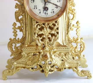 Antique Mantle Clock French Gilt Pierced Bronze Garniture Set 10