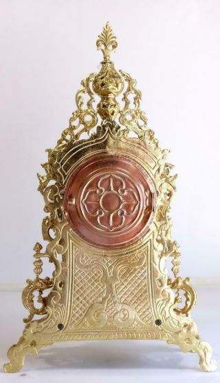 Antique Mantle Clock French Gilt Pierced Bronze Garniture Set 11
