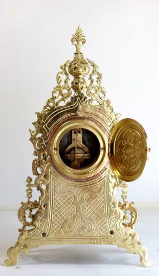 Antique Mantle Clock French Gilt Pierced Bronze Garniture Set 12