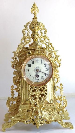 Antique Mantle Clock French Gilt Pierced Bronze Garniture Set 2
