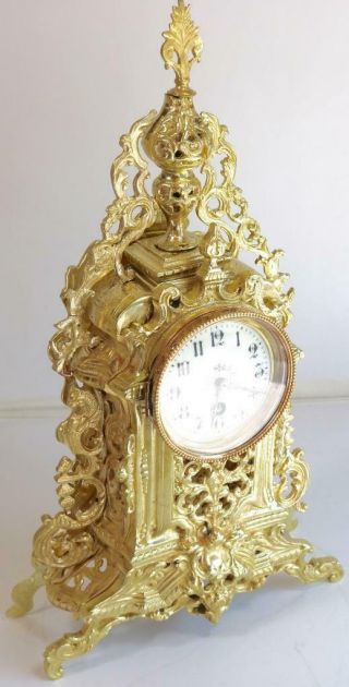 Antique Mantle Clock French Gilt Pierced Bronze Garniture Set 5
