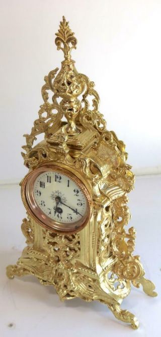 Antique Mantle Clock French Gilt Pierced Bronze Garniture Set 6