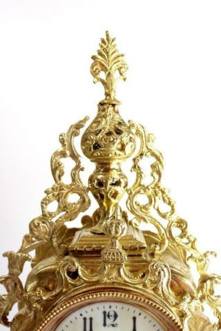 Antique Mantle Clock French Gilt Pierced Bronze Garniture Set 7