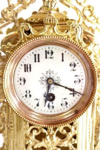 Antique Mantle Clock French Gilt Pierced Bronze Garniture Set 8