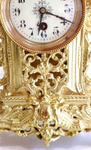 Antique Mantle Clock French Gilt Pierced Bronze Garniture Set 9