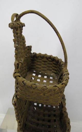 Antique Triple Tiered Splint Woven Wall Basket Mustard Yellow Paint yqz 11