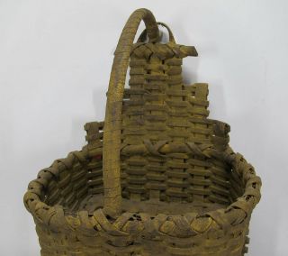 Antique Triple Tiered Splint Woven Wall Basket Mustard Yellow Paint yqz 4