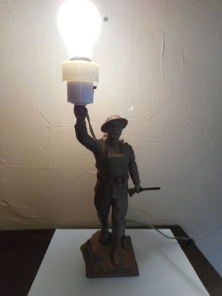 ANTIQUE WWI DOUGHBOY METAL SCULPTURE LAMP BY EREST MOORE VIQUESNEY - RARE 3