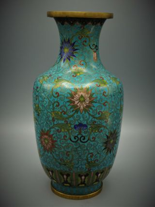 Chinese Cloisonne Blue Vase,  Late 19th– Early 20th C