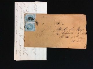1863 Confederate States Cover 5¢ Jefferson Davis Pair Letter From Cousin