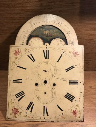 Late 18th Or Early 19th Hand - Painted Grandfather Clock Face Painted Dial W/ Name