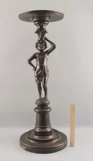 Antique Hand Carved Wood,  Slave Boy,  Orientalist Sculpture Pedestal Stand,  Nr