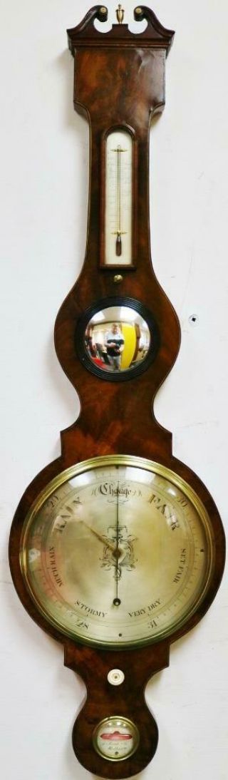 Fine Quality Antique Classic English Banjo Mahogany Wall Barometer,  Thermometer