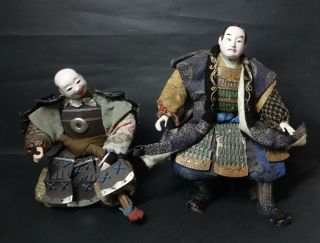 Antique Samurai Dolls Edo Period Gofun Doll Musha Doll
