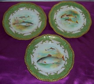 Vintage 9 Signed Cabinet Plates Hand Painted Fish Scenes Ovington Brothers 11